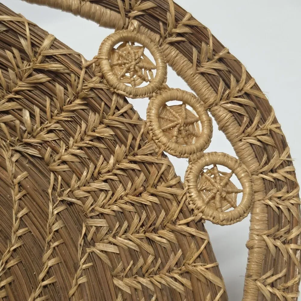 Handwoven Seminole Pine Needle & Raffia Decorative Basket 12.5in Native American